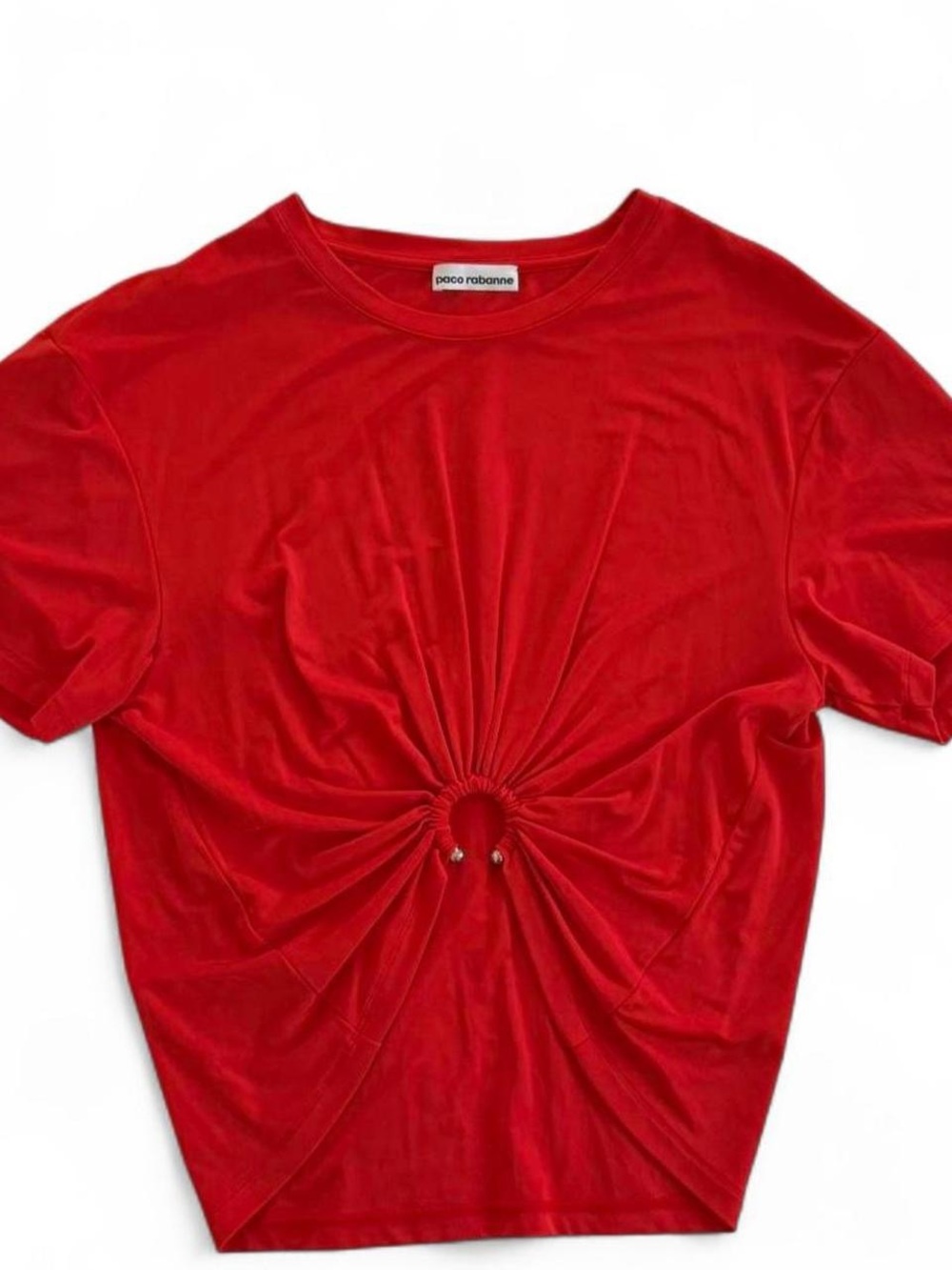 Paco Rabanne Vibrant Red Ring-Gathered Short Sleeve Tee